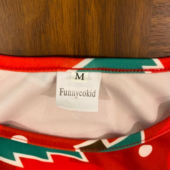 Girls Red and Green Christmas Tree Skater Dress - Picture 2 of 3